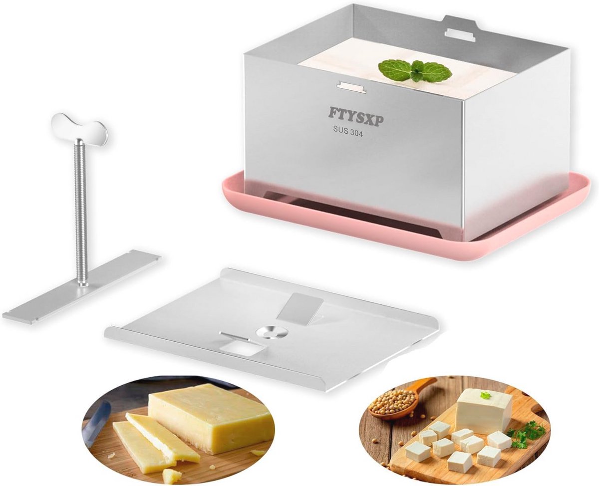 Tofu Press -304 roestvrij staal, veganistische tofu pers om water uit zijde te versnellen in 10-30 minuten voor vaste of extra stevige tofu zonder scheuren, BPA-vrije vaatwasser, veilig(16*16*12cm)