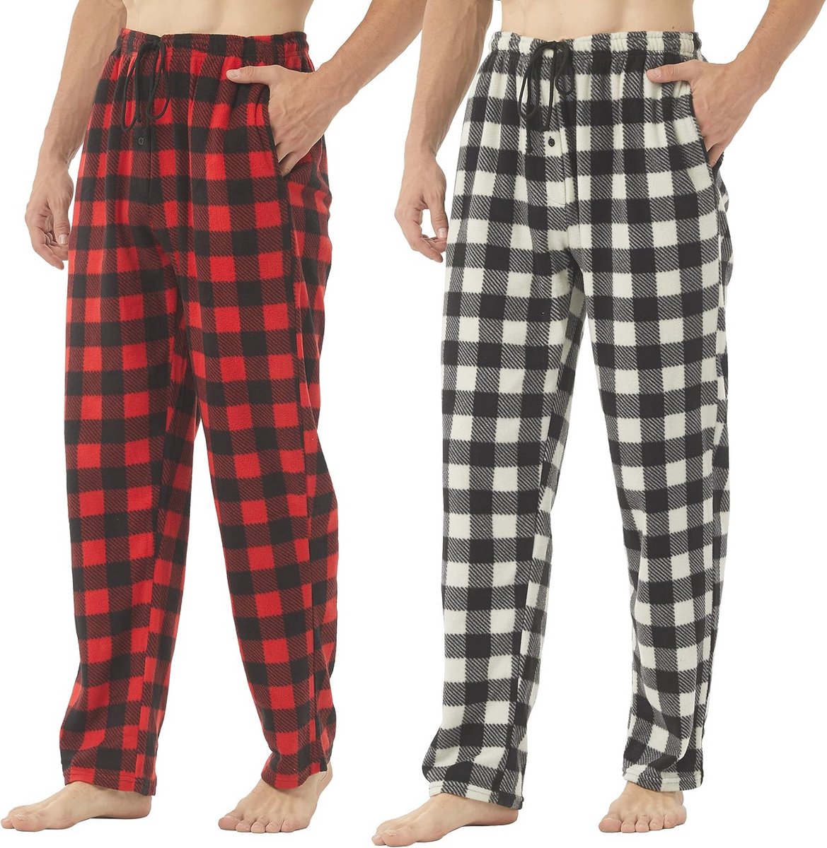Fleece Plaid Lounge Pyjama Broek voor Heren - 2-3 Stuks - Comfortabele Nachtkleding met Zakken