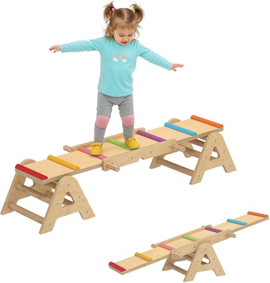 Aiyaplay Kids Seesaw-Populierhout, Dennenhout-133L x 38B x 24H cm-Meerkleurig