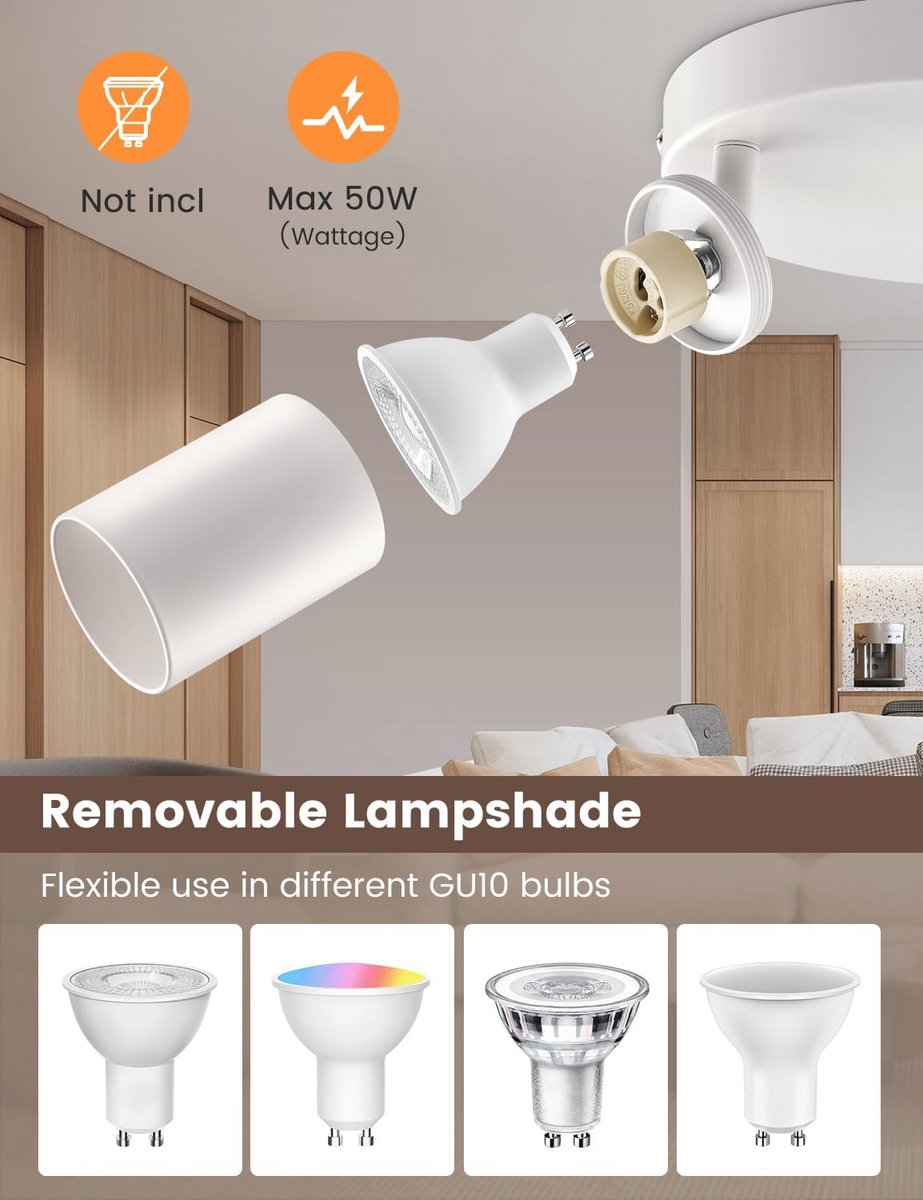 Moderne Draaibare Plafondspot GU10 met 3 Spots - Perfecte Plafondverlichting voor Woonkamer, Slaapkamer en Keuken