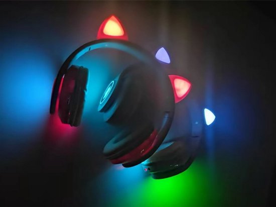 Draadloze Bluetooth Koptelefoon met FM, MP3 & LED Kattenoren–bluetooth koptelefoon–bluetooth headset– Draadloze Koptelefoon voor Kinderen–Led Verlichting –Katten Oortjes–zwart–55640
