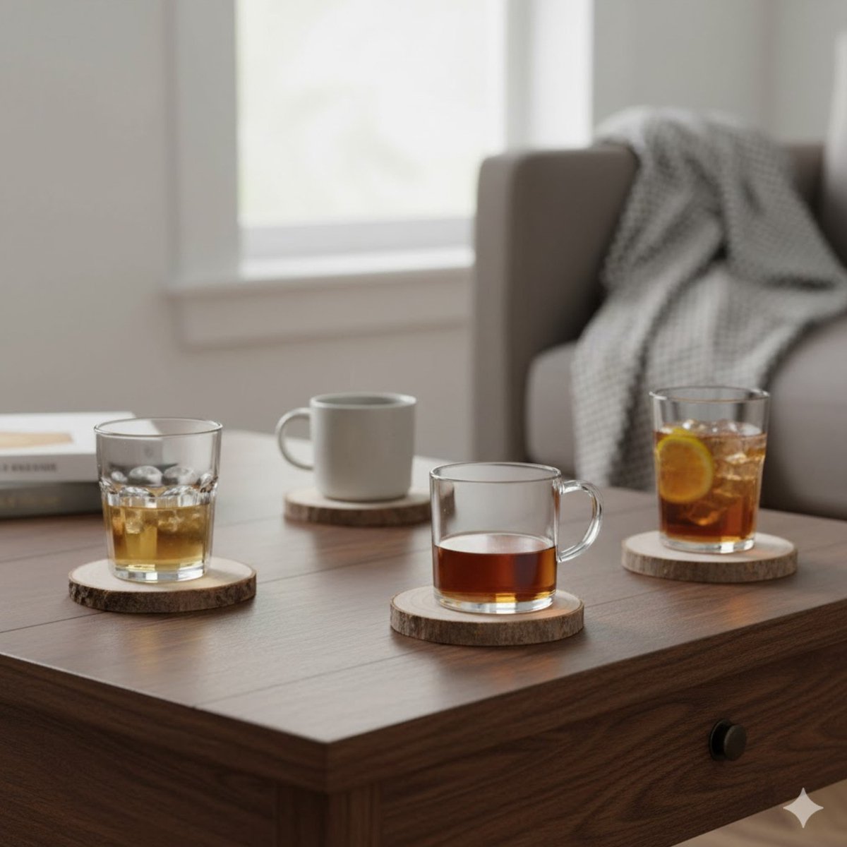 Excellent Houseware Onderzetters - bruin - 24x - 8 cm - hout - glazen onderleggers - coasters