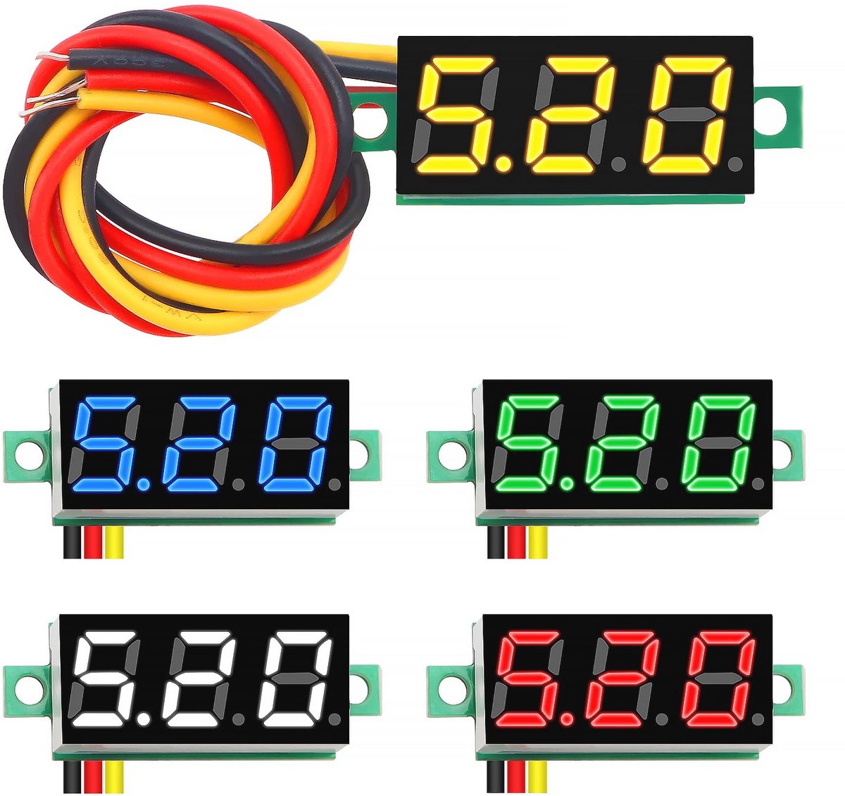 Mini Digitale Voltmeter 0-100V - 5 Stuks met Nauwkeurige Drukmeting en Omgekeerde Polariteit Bescherming