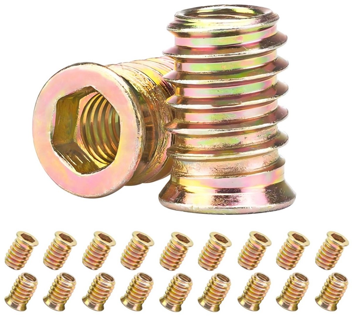 GELLDG 20 stuks schroefdraadinzetstukken - Meubelmoeren - Zeskantaandrijving - Houtinzetstukken - Zeskantaandrijving schroefdraadinzetstukken voor hout - M8x20mm