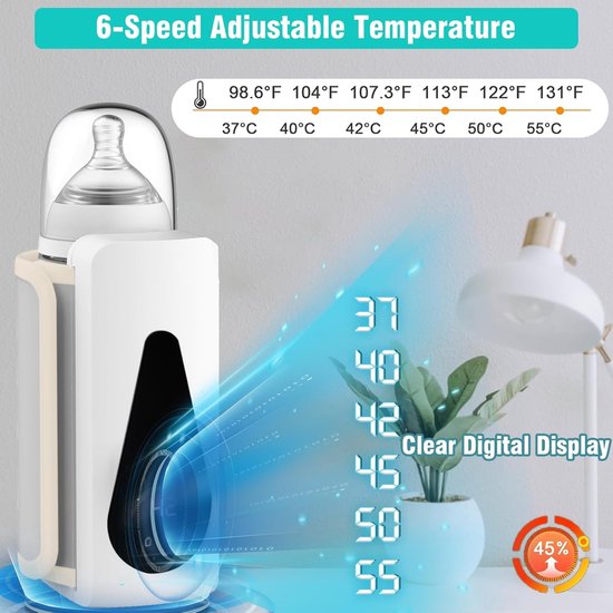 Fleswarmer voor baby onderweg, instelbare temperatuur, met LCD-display, voor huis, buiten, reizen — afbeelding 2