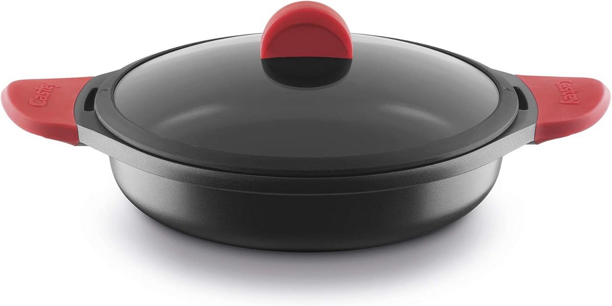 Koekenpan met Deksel 28 cm - Optimale Warmteverdeling en Veilig Silicone Handgrepen