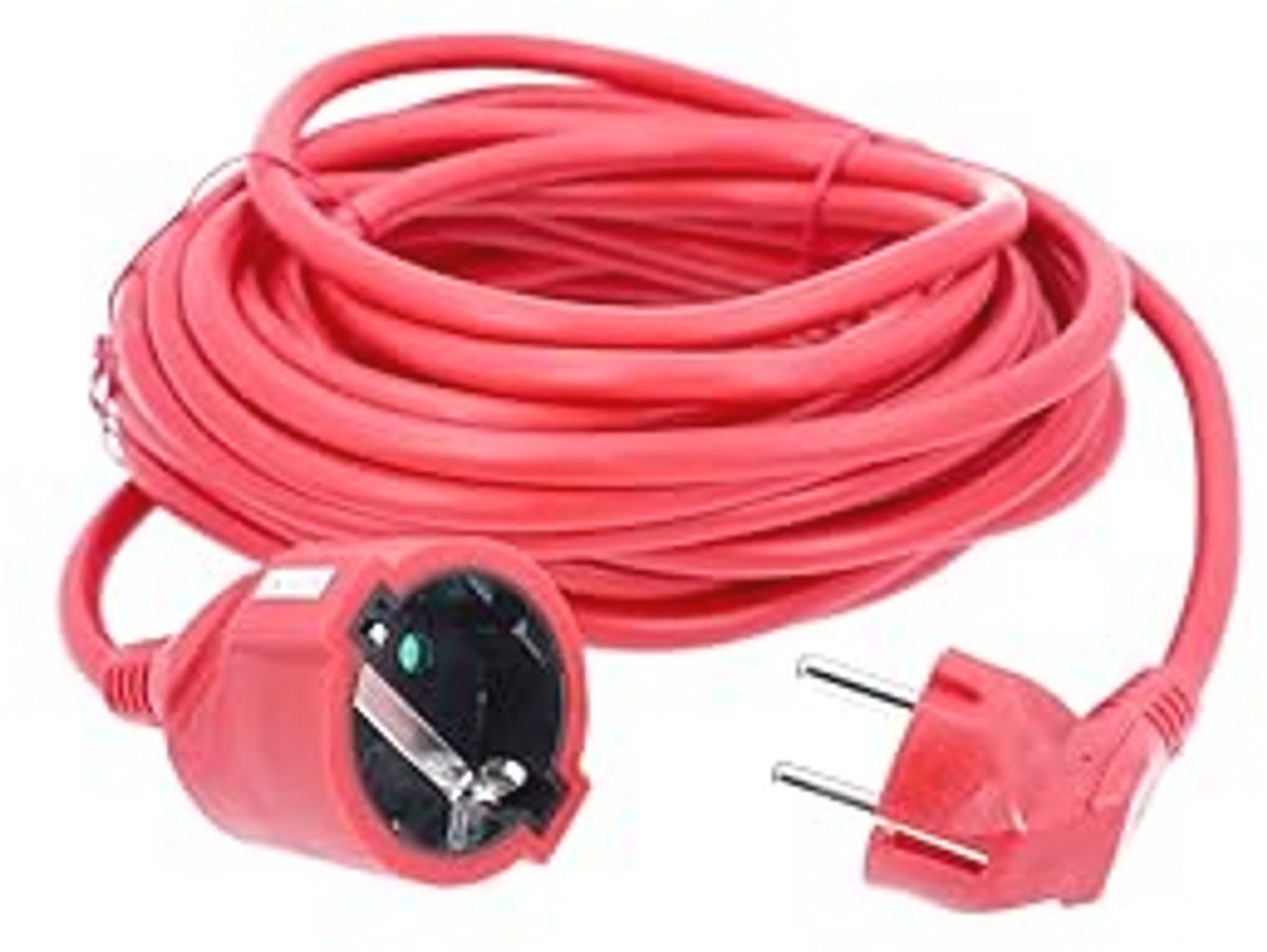 PVC Verlengkabel met EU-Stopcontact en Stekker - 10 meter, Rood, IP20, 230 V/16 A
