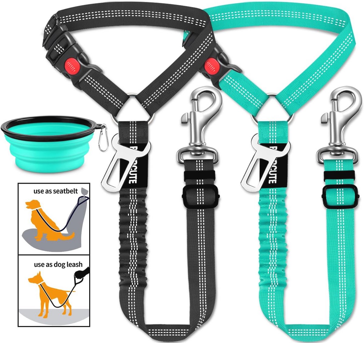 3-delige verstelbare hondenautogordelset - veilige en duurzame autoharnassen voor honden