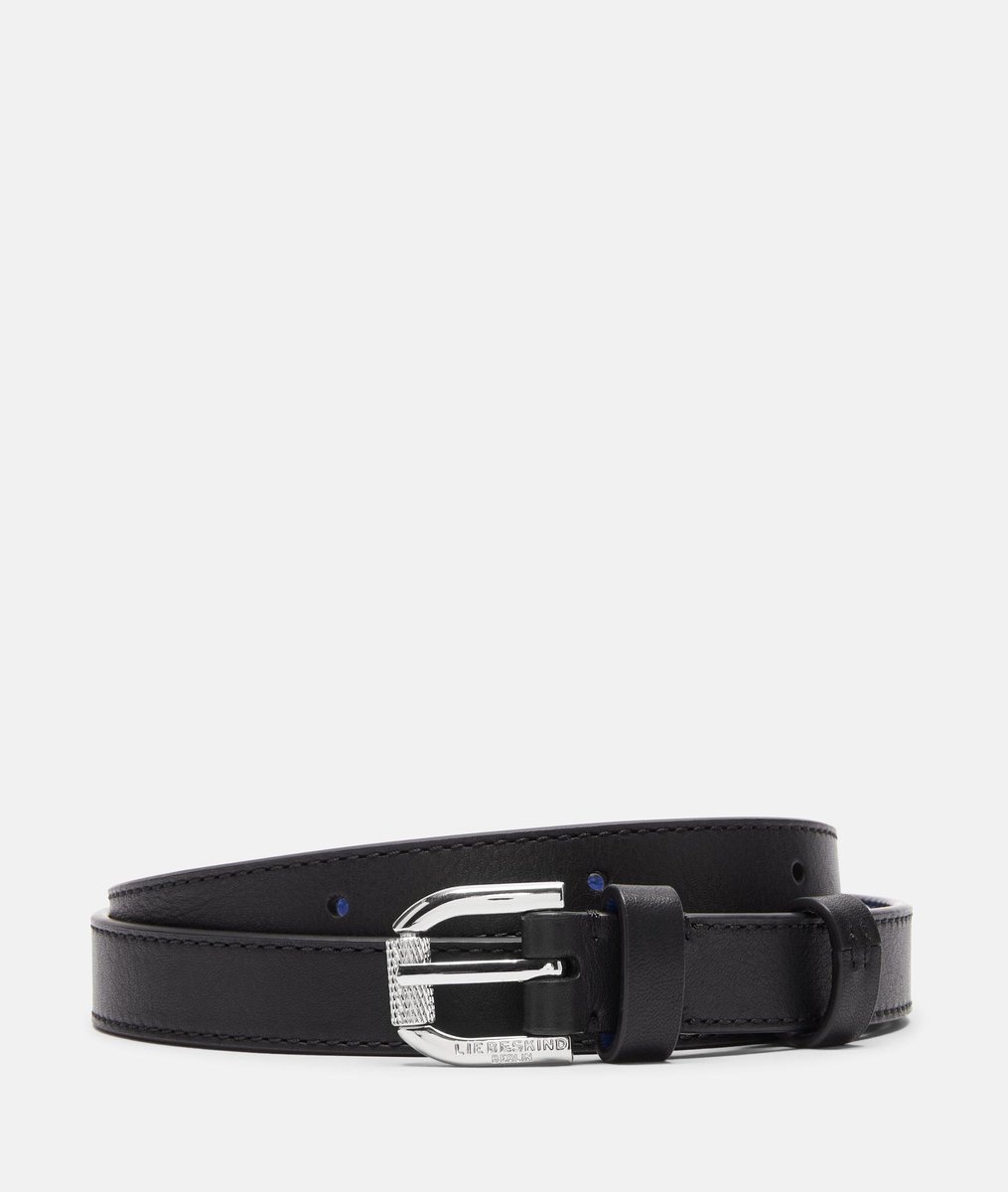 LIEBESKIND BERLIN Leren Riem Tailleband Fab 5 Kodiaq Sheep Roller Buckle Belt 1.8 CM W85 Black Zwart
