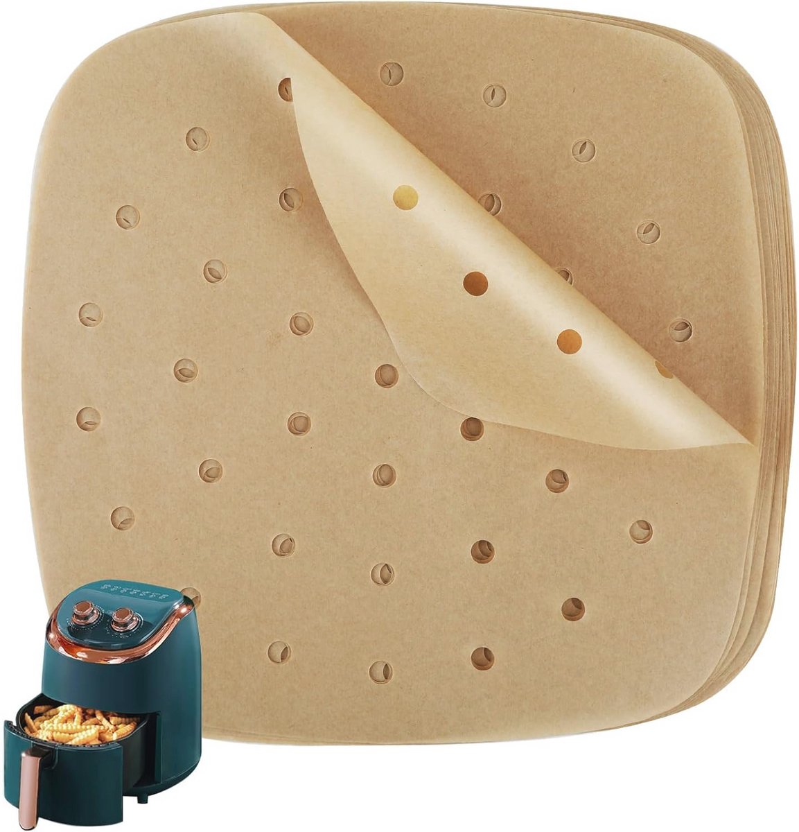 Papier voor luchtfriteuse - set van 250 kaarten - 22 cm - anti-aanbak - veilig voor gebruik met alle merken - inclusief e-book met recepten