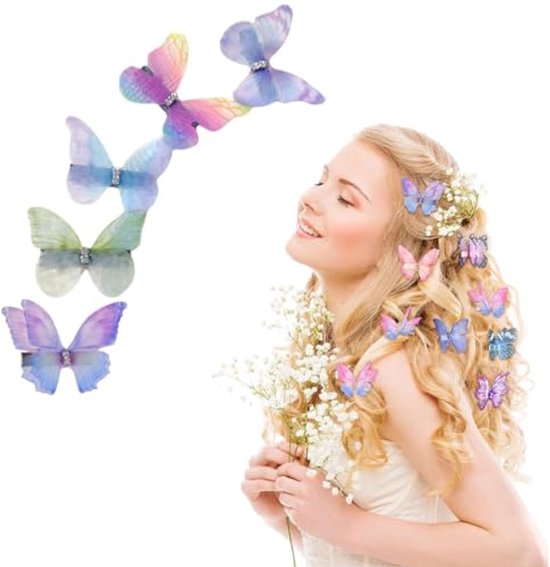 Butterfly Hair Clips 12 Pieces Women Girls Kids Hair Clips Set 3D Butterfly Hairpin Headdress for Bride Wedding Accessory — afbeelding 3