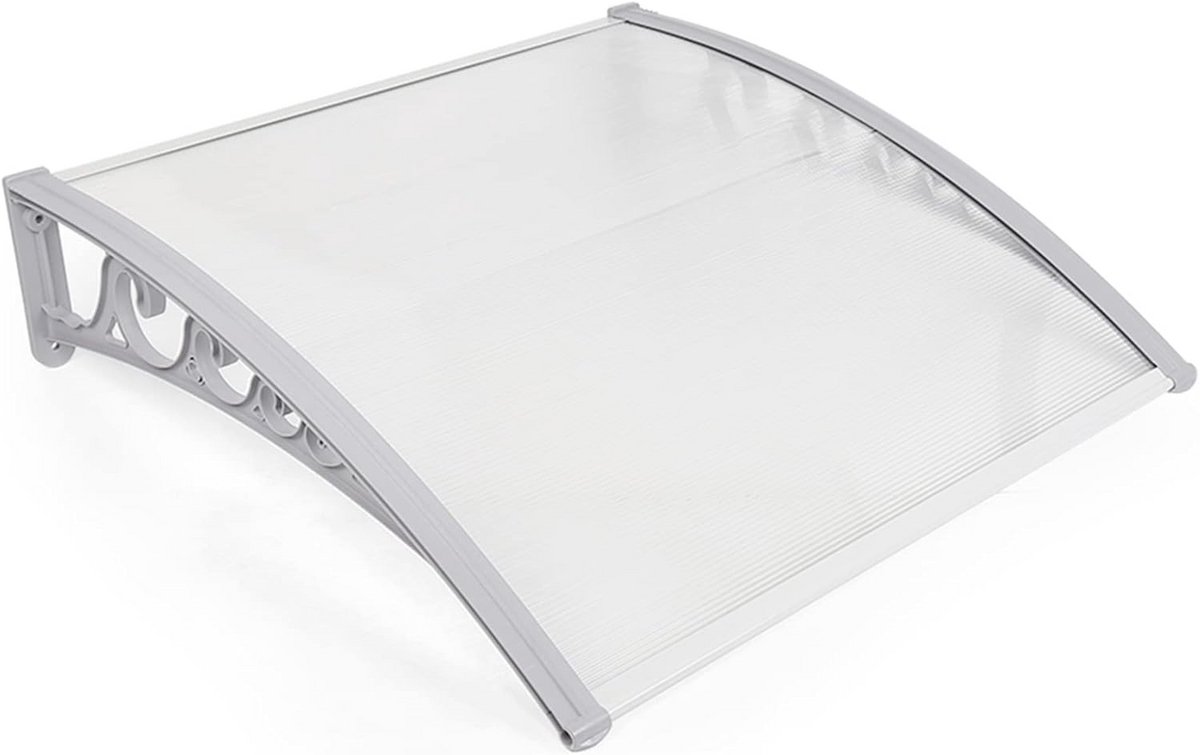 Homewell Luifel voor huisdeur, 80 x 120 cm, grijs, moderne overkapping, voor huisdeur van holle polycarbonaat, PP-kunststof frame en aluminium voorstang, zonwering en regenbescherming (80 x 120 cm