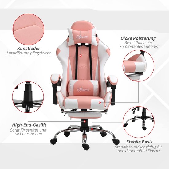 Ergonomische Gamingstoel met Massage-lendenkussen en Voetensteun - Draaibare PC-stoel voor Optimaal Comfort — afbeelding 3