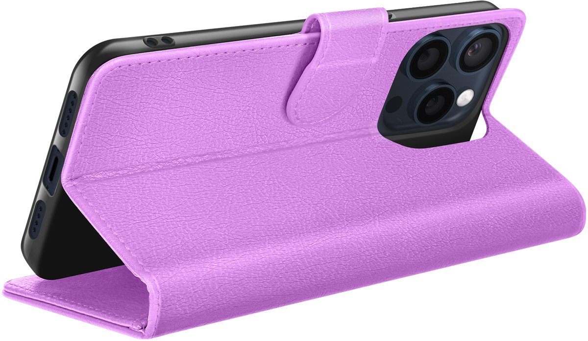 Zanae, Hoesje geschikt voor iPhone 15 Pro Max - Wallet Case & Magneetsluiting, Paars