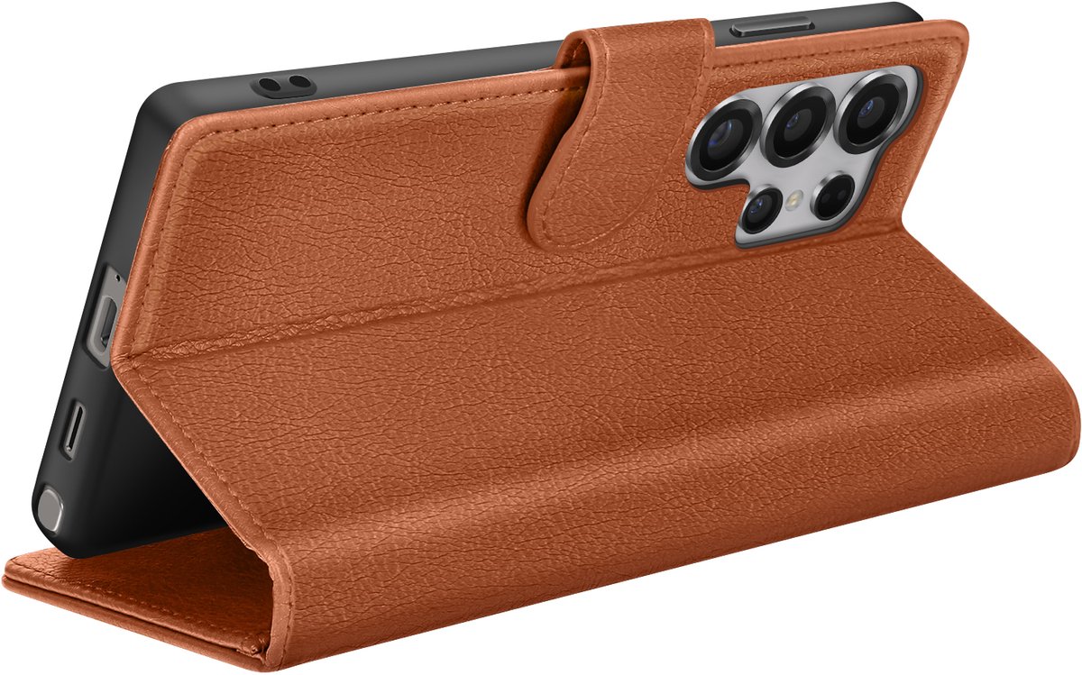 Zanae, Portemonneehoesje Geschikt voor Samsung Galaxy S25 Ultra met standaard en magnetische sluiting, Bruin