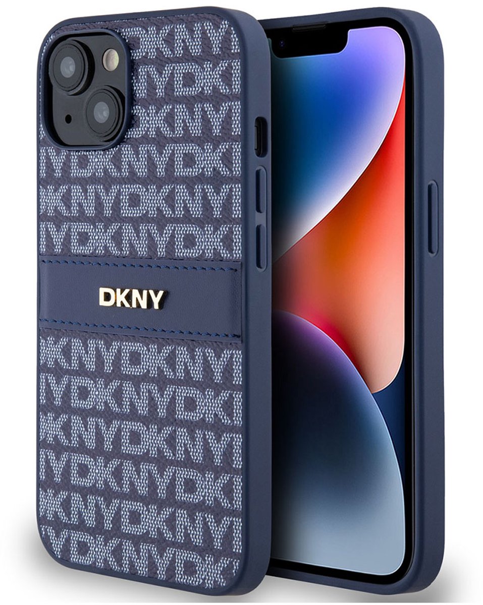DKNY Textured Tonal Stripe Back Case - Geschikt voor Apple iPhone 14 (6.1") - Blauw