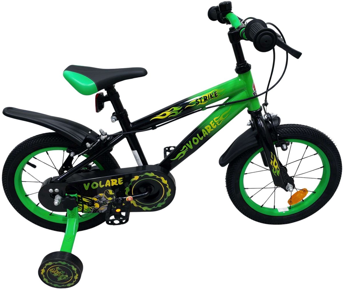 Volare Strike Kinderfiets Jongens 14 inch Zwart Groen Twee handremmen