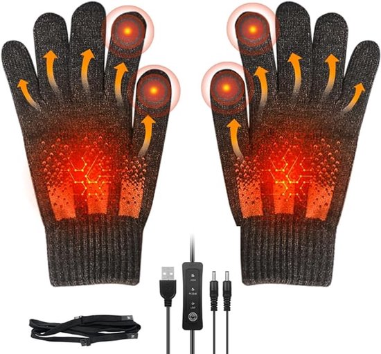 Handschoenen - Verwarmde handschoenen - Warme handschoenen - Verwarmde handschoenen - Winter touchscreen handschoenen - Wasbare winterhandschoenen - USB volledige vinger verwarmd - Binnen - Kantoor - Werk - Donkergrijs