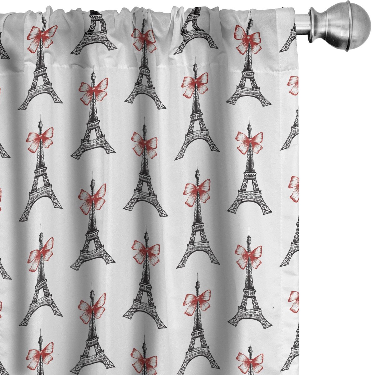 ABAKUHAUS Vorhänge – Eiffel Towers Sketch – 2er-Set – Rubin Schwarz Weiß – 75x245 cm