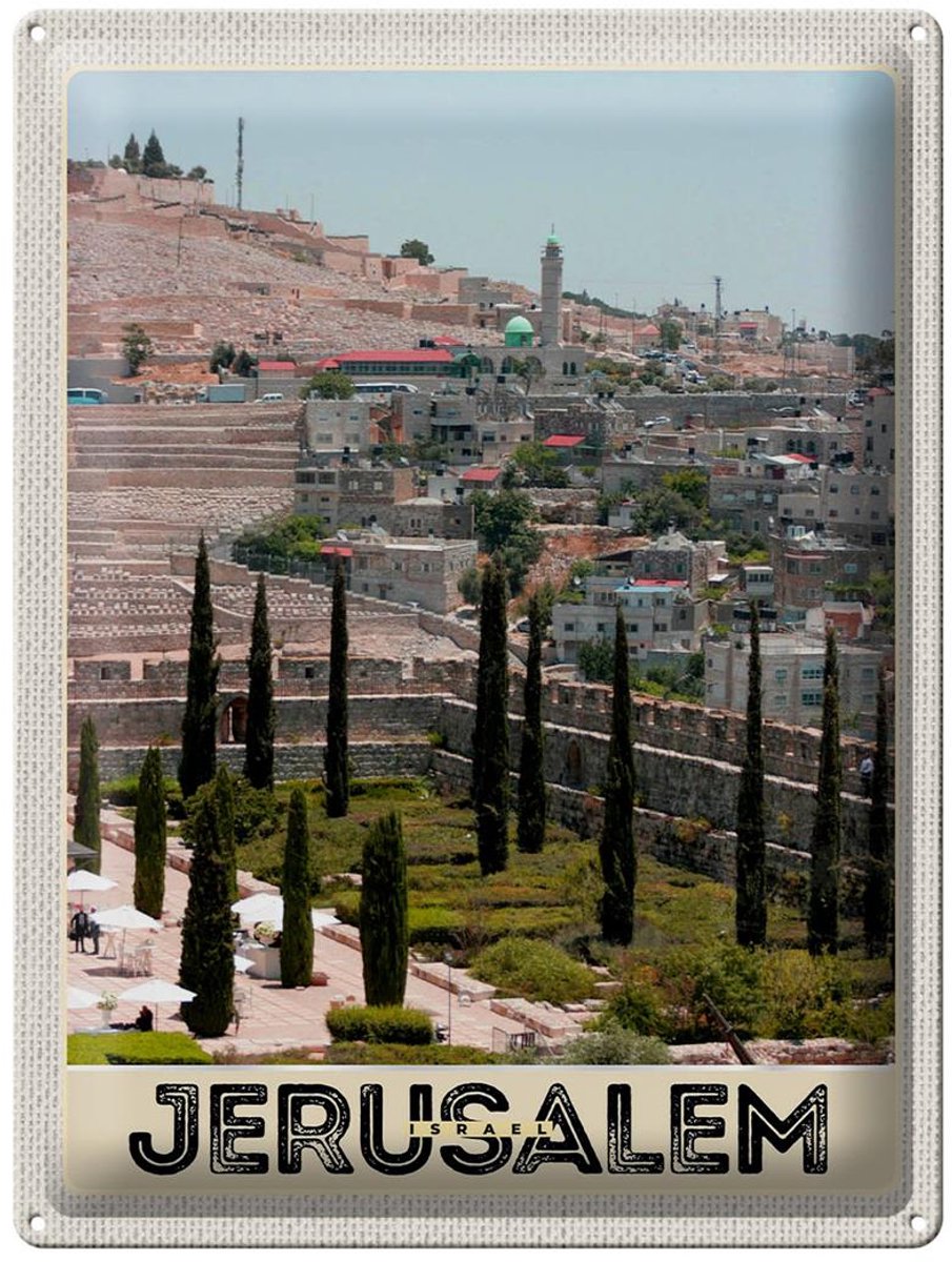 Femer Blechschild Reise 30x40cm Jerusalem Israel Stadt Garten