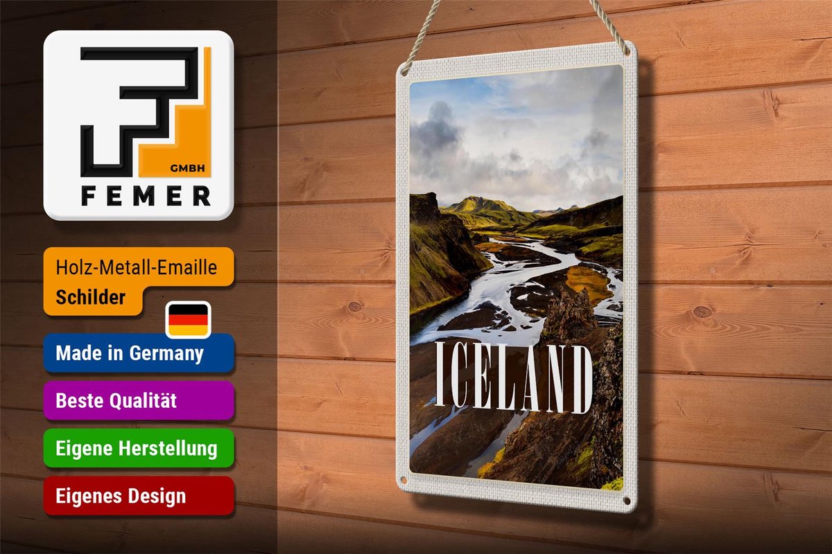 Blechschild Reise 20x30cm Iceland Berge Vulkaninsel