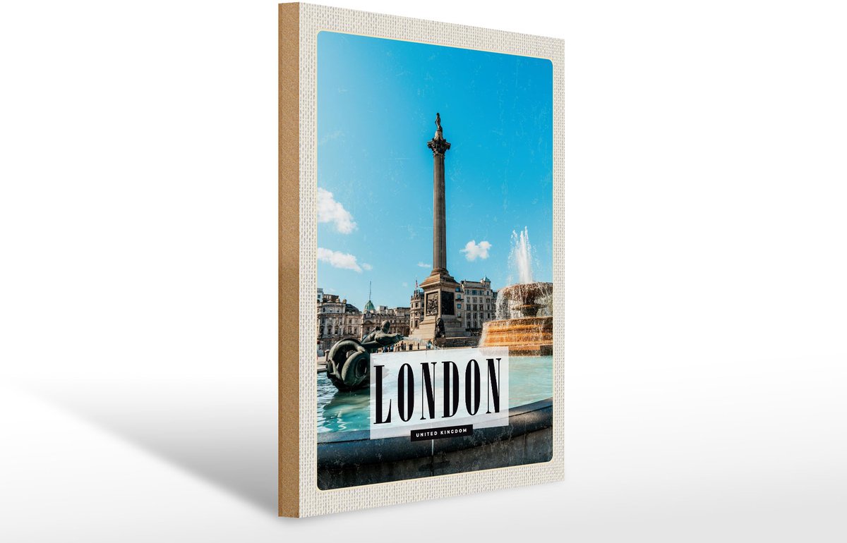 Femer Holzschild Reise 30x40cm London UK Brunnen Trafalgar Square Multi-coloured