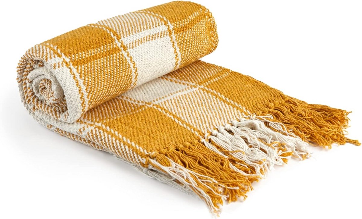 Gerecycled Katoenen Plaid Oker - 70x100 cm