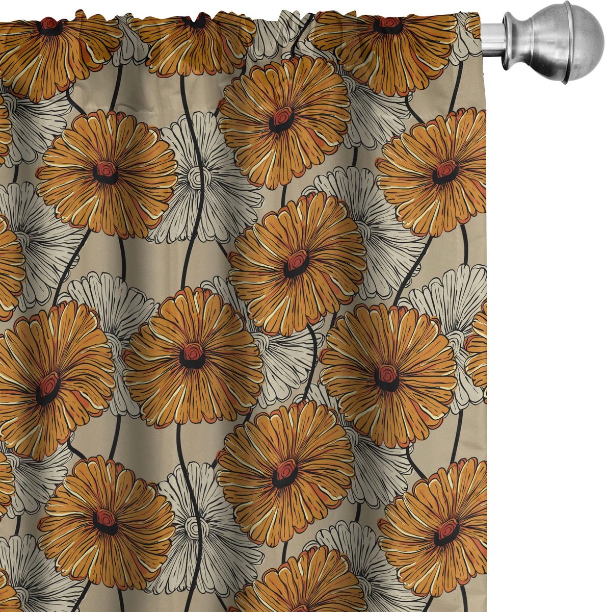 ABAKUHAUS – Bloemen gordijnen – 2-delig paneel 75x225 cm – barnsteen/grijs/geel