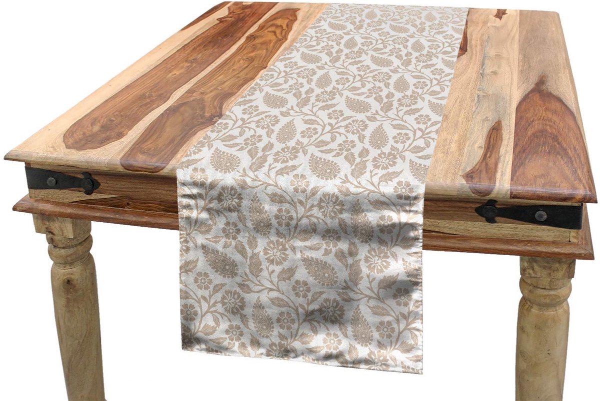 ABAKUHAUS tafelrunner 40x225 cm – Orientaalse Flora – polyester wit-beige