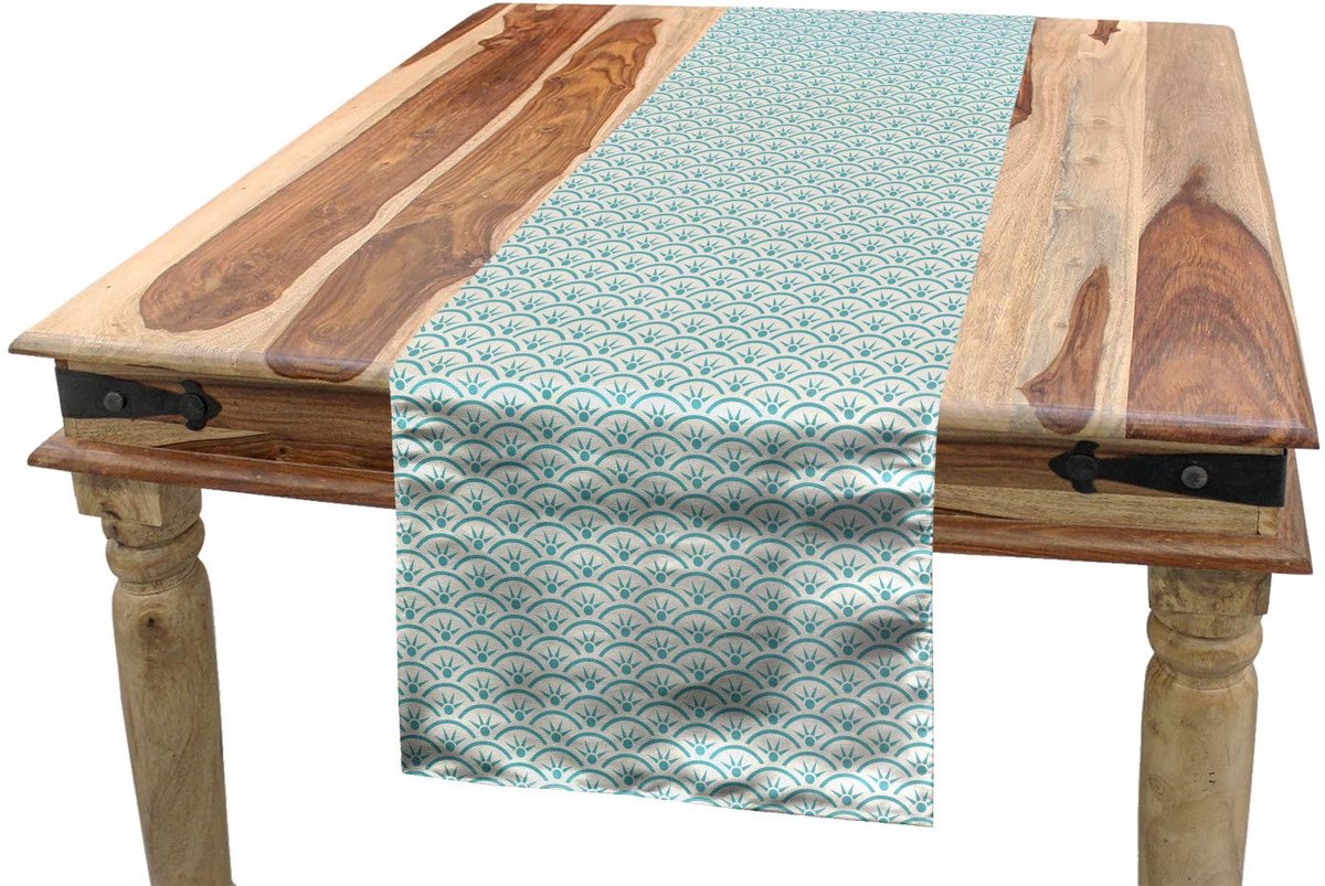 ABAKUHAUS Tafelrunner 40x225 – oceaanstijl blauw-wit, polyester, wasbaar