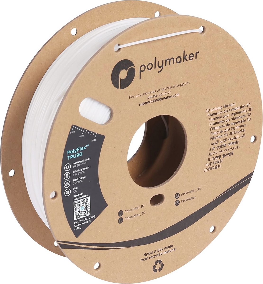 Flexibel 3D Filament 1.75mm Wit - Hoogwaardige TPU Filament voor Perfecte Prints