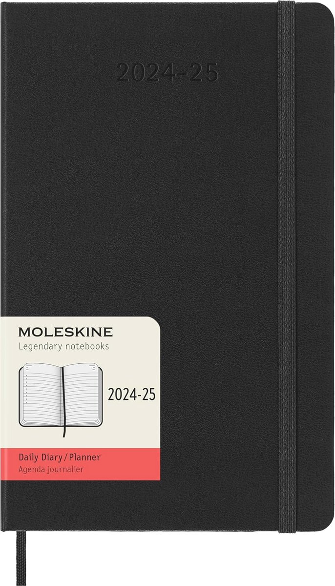 Jaaragenda 2024/2025 - 18 Maanden - Dagelijks - Grote Formaat - Zwart - Vaste Kaft