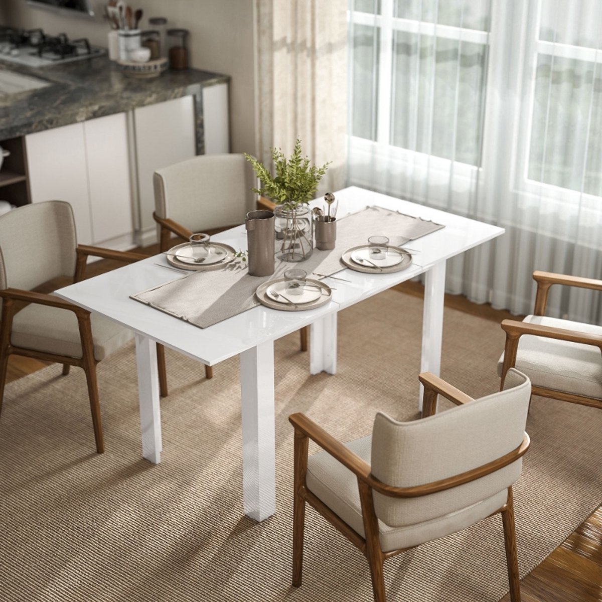 Wishdor Eettafel 120L x 80B x 78H cm, uitschuifbaar tot 160B x 80T x 78H cm van MDF, hoogg