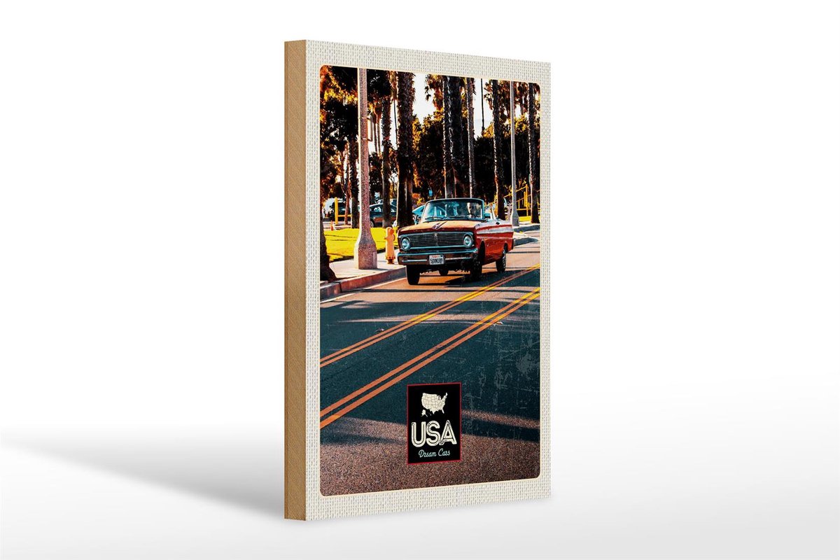 Holzschild Reise 20x30cm Amerika Oldtimer Straße Caprio rot