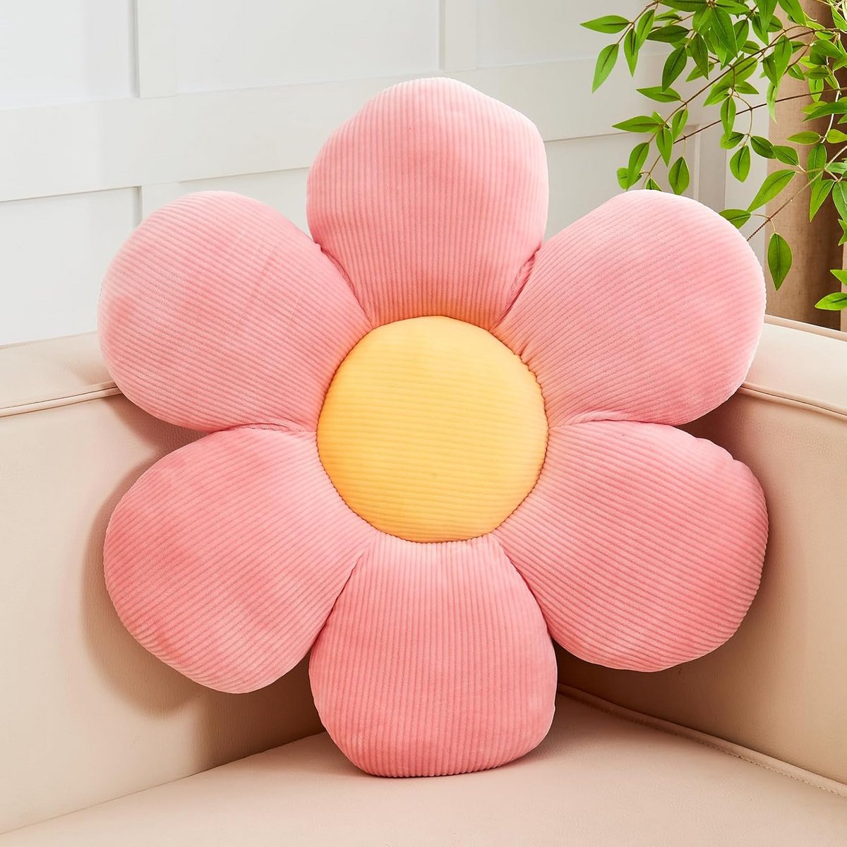 Roze Bloemkussen - Zacht 49,8 cm | Schattig Bloemvormig Vloerkussen voor Huisdecoratie