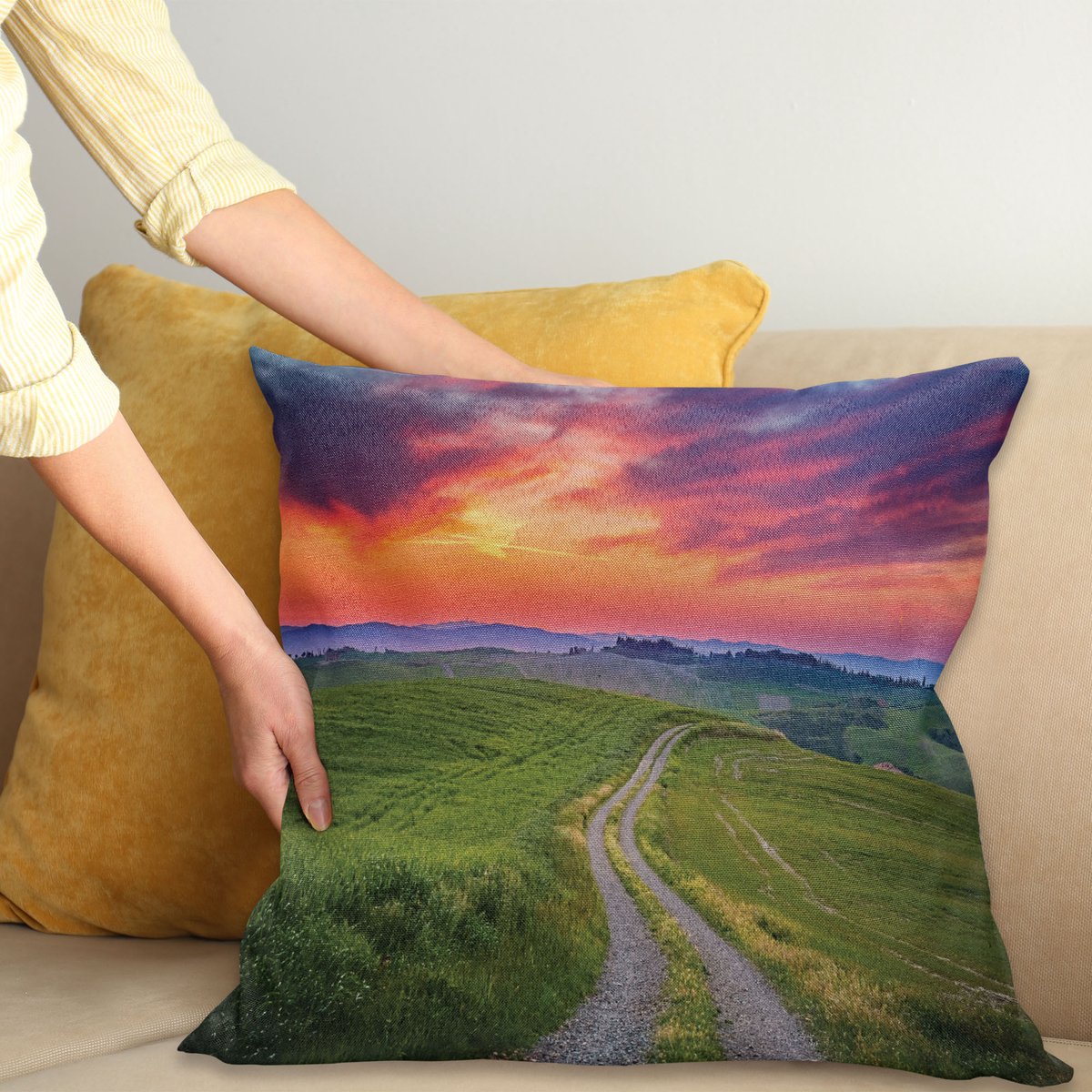 ABAKUHAUS Scenic Zomerse Kussenhoes – 40x40 cm – waterbestendig gebrande siena meerkleurig