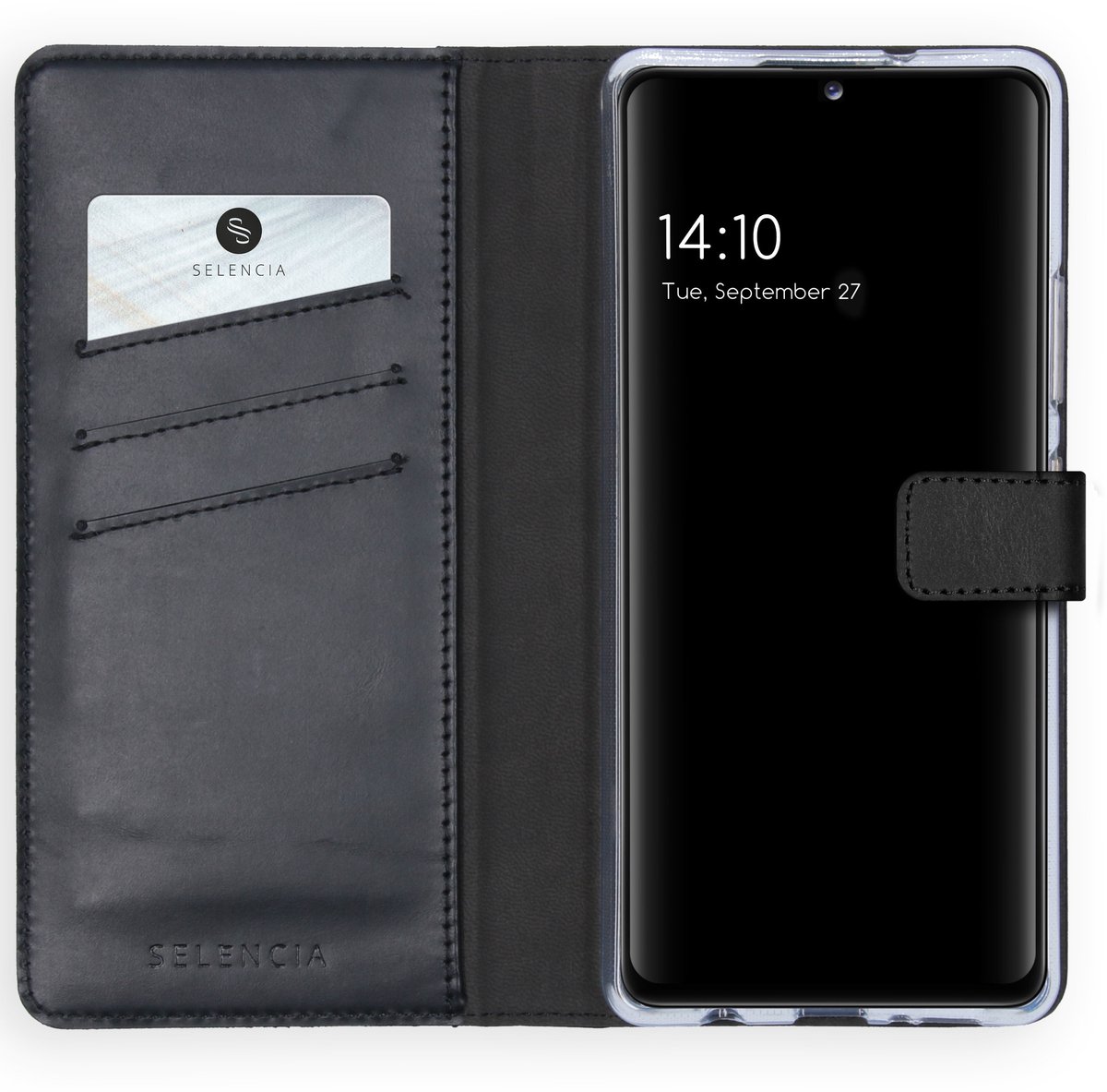 Selencia Hoesje - Geschikt voor Samsung Galaxy A42 - Echt Lederen Bookcase - Zwart