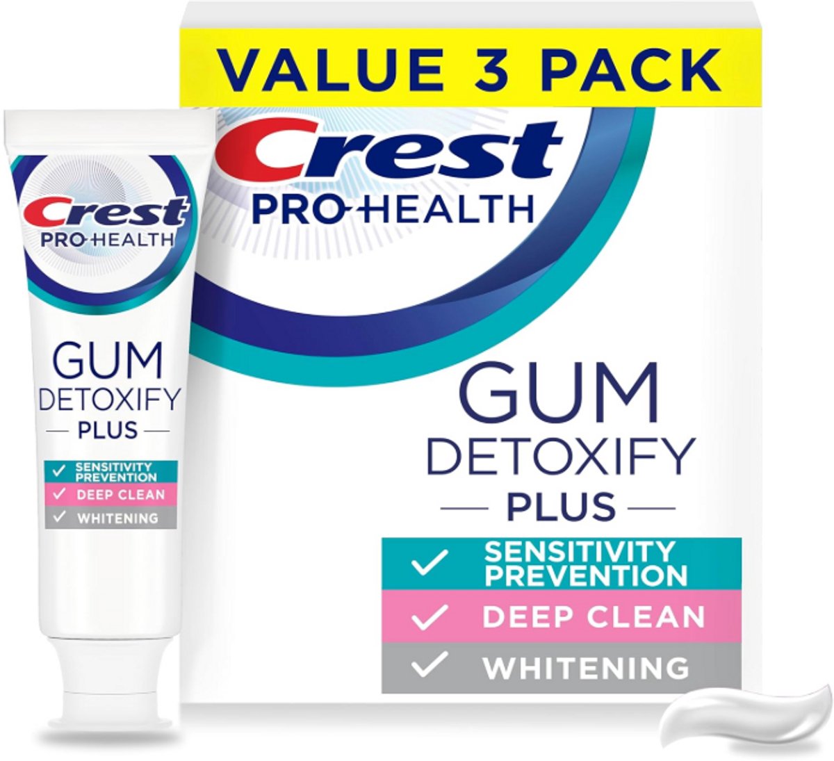 Crest Pro-Health Gum Detoxify Plus Tandpasta – Antibacteriële Fluoride Tandpasta, Gevoeligheid Bescherming, Tanden Witter, Anti-Cariës & Tandplak Controle - 3 pack