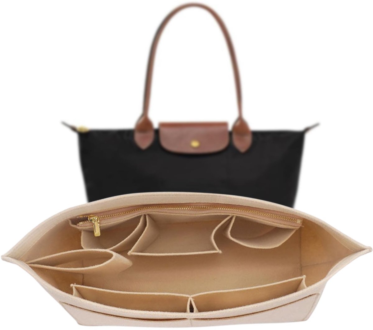 IMPERATORIS® Tas in Tas Organizer - Binnentas voor Handtas - Vilt - Met Veel Vakken - Houdt Tas Georganiseerd en in Vorm - Maat L - Creme