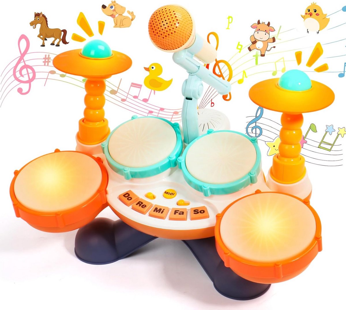 Multifunctioneel Drumstel voor Kinderen vanaf 1 Jaar - 6-in-1 Muziekinstrument