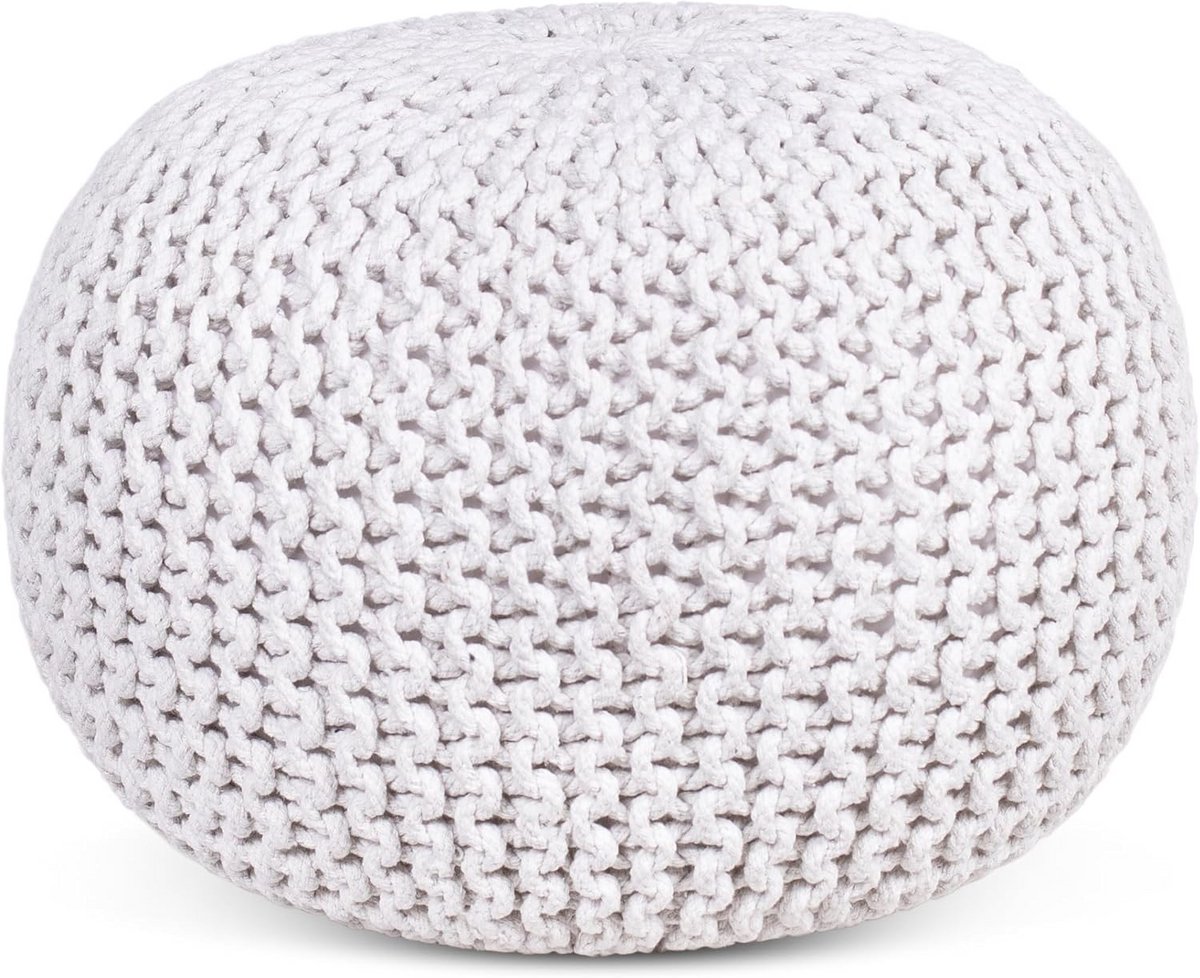 Ronde Gevlochten Poef Ottoman - Boho Voetsteun voor Woonkamer en Slaapkamer, Compact en Comfortabel, Ivoor