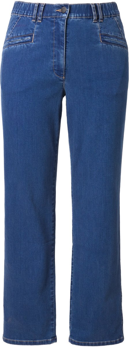 Ulla Popken - Dames - Jeans Mony smal toelopende pijp ritszakken - Blauw denim - Maat 116