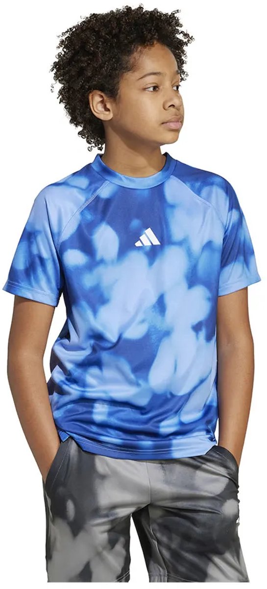 Adidas Training Allover Graphic T-shirt Met Korte Mouwen 9-10 Years Jongen Blauw