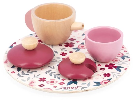 Janod Twist - Theeservies - 16-Delige Theeset Van Hout En Vilt Met Bloemmotief - Geschikt Vanaf 2 Jaar van Janod — afbeelding 4
