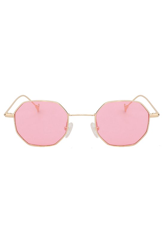 KIMU Bril Octagonal - Goud Montuur - Roze Achthoekige Glazen - Lichtgewicht Gouden Brilletje Retro Vintage Achthoekig Y2K Festival van Merkloos — afbeelding 3