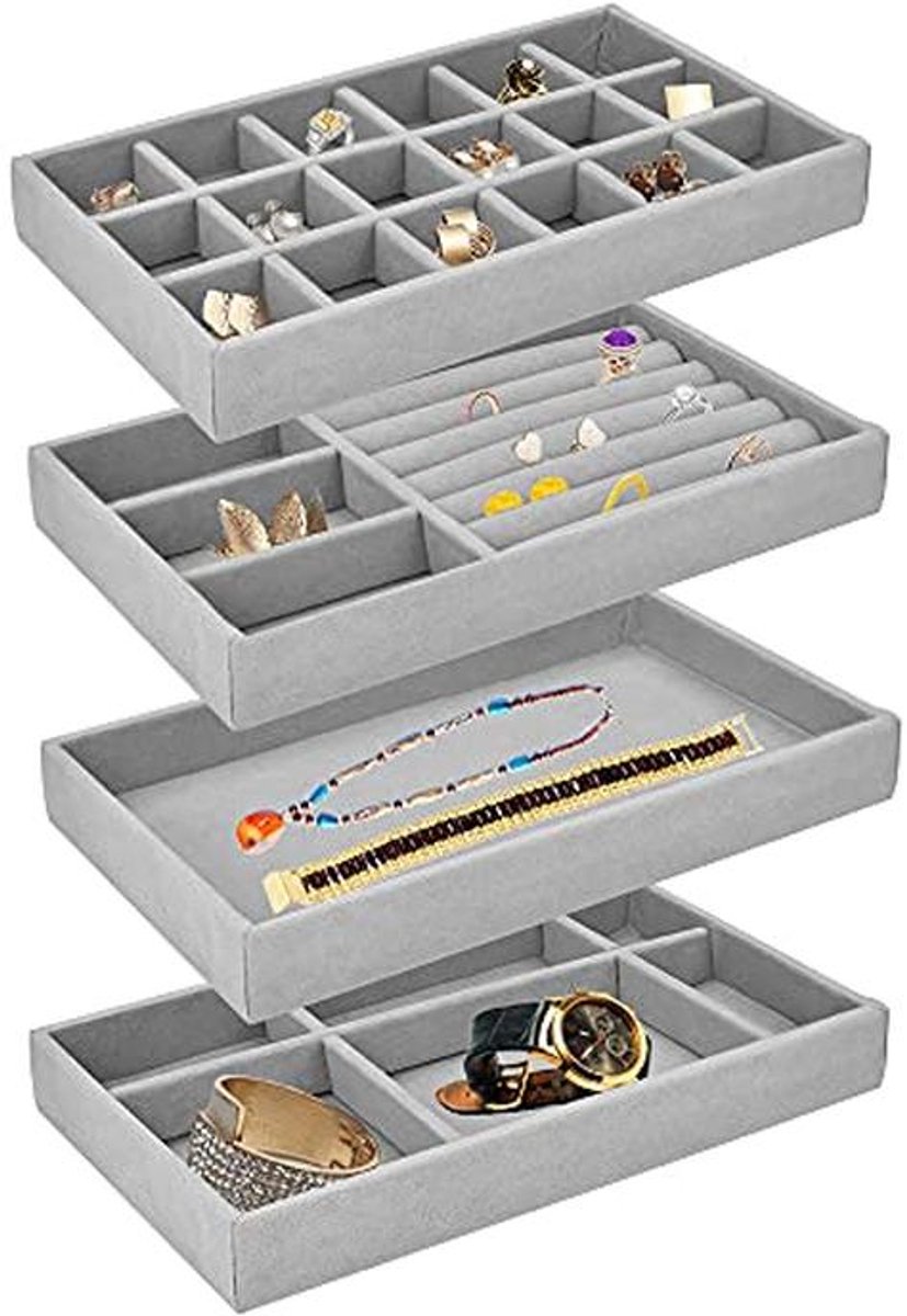 Set van 4 stapelbare sieradenopbergers in fluweel - Organiseer je sieraden