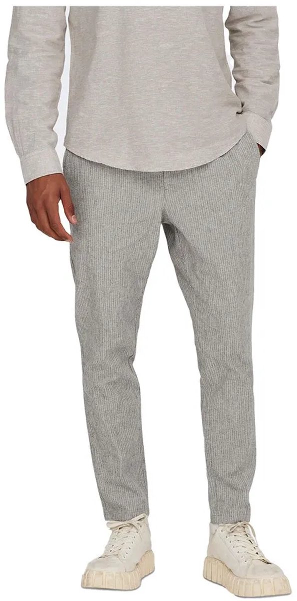 Mann O&S Kortere Chino Broek Regular Pasvorm Ontspannen Taps Toelopende Broeken van Linnen ONSLINUS