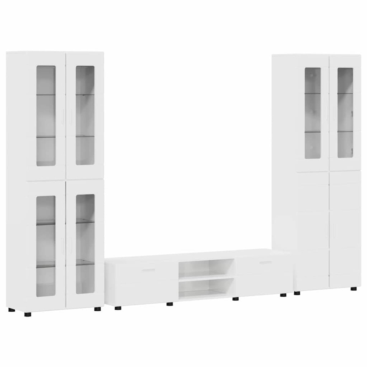 vidaXL - Tv-meubelset - met - lade - FLORIN - 3 - pcs - Hoogglans - wit - Bewerkt - hout