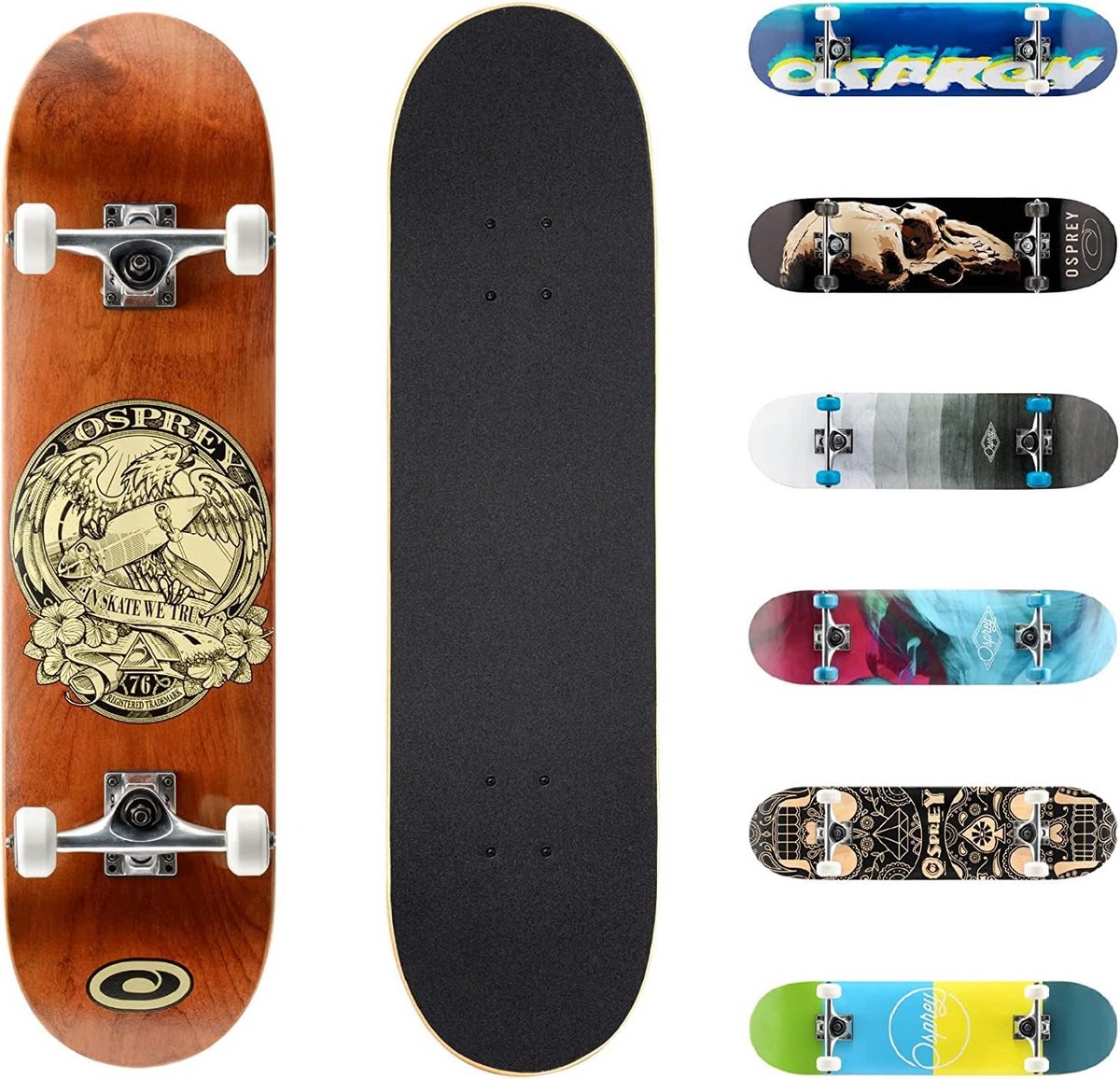 Complete Skateboard 31″ x 8″ voor Kinderen en Volwassenen Dubbele Kick Lichte Constructie Inclusief Grip Tape en Wielen Multicolor