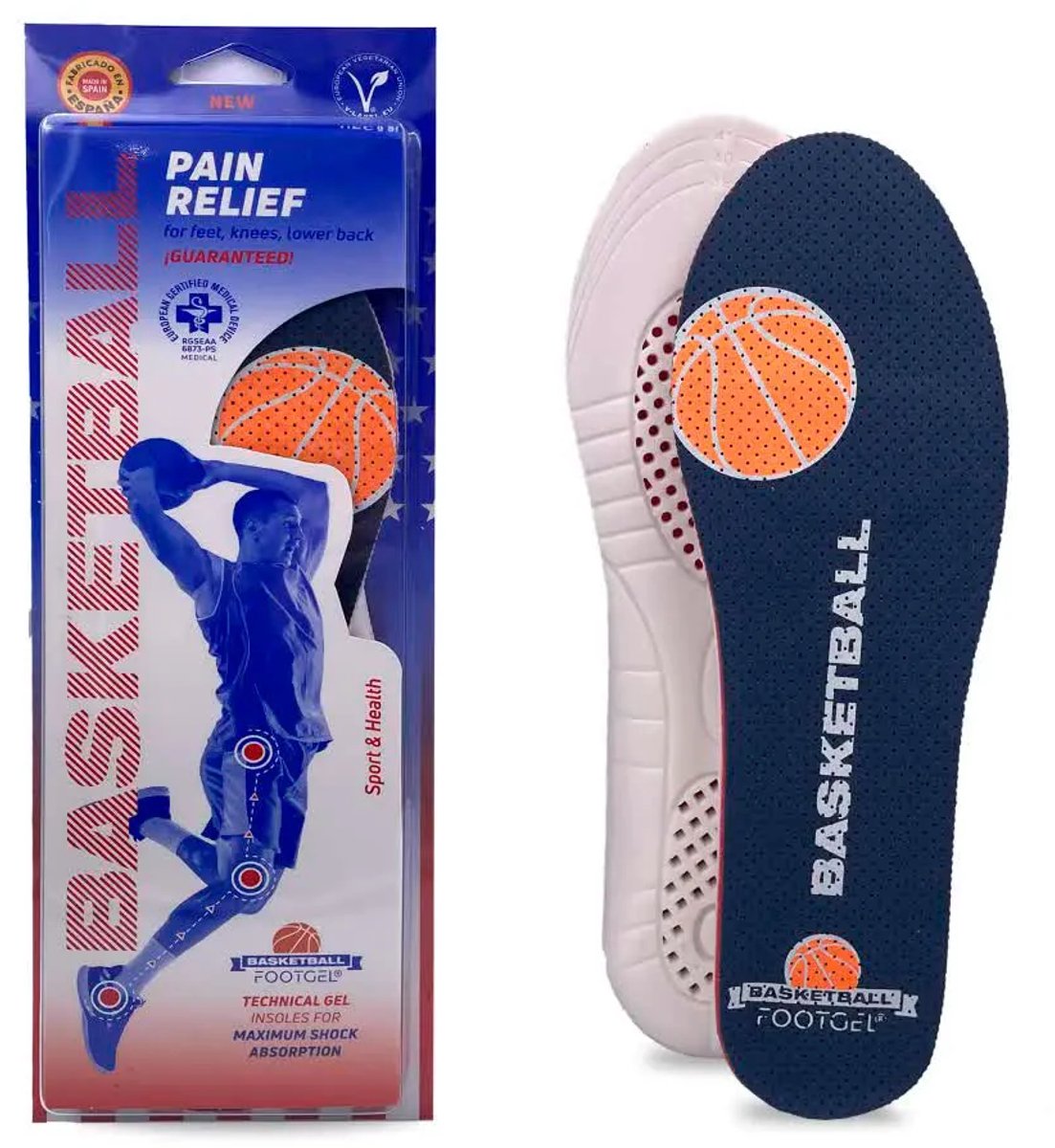 Footgel Basketball Inlegzolen Rood EU 43-47 Man,Vrouw